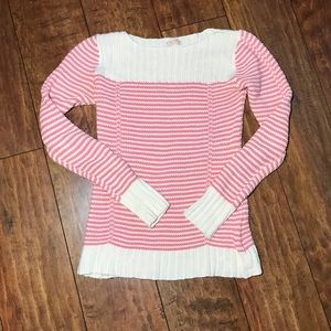 Pink / white stripe knit sweater